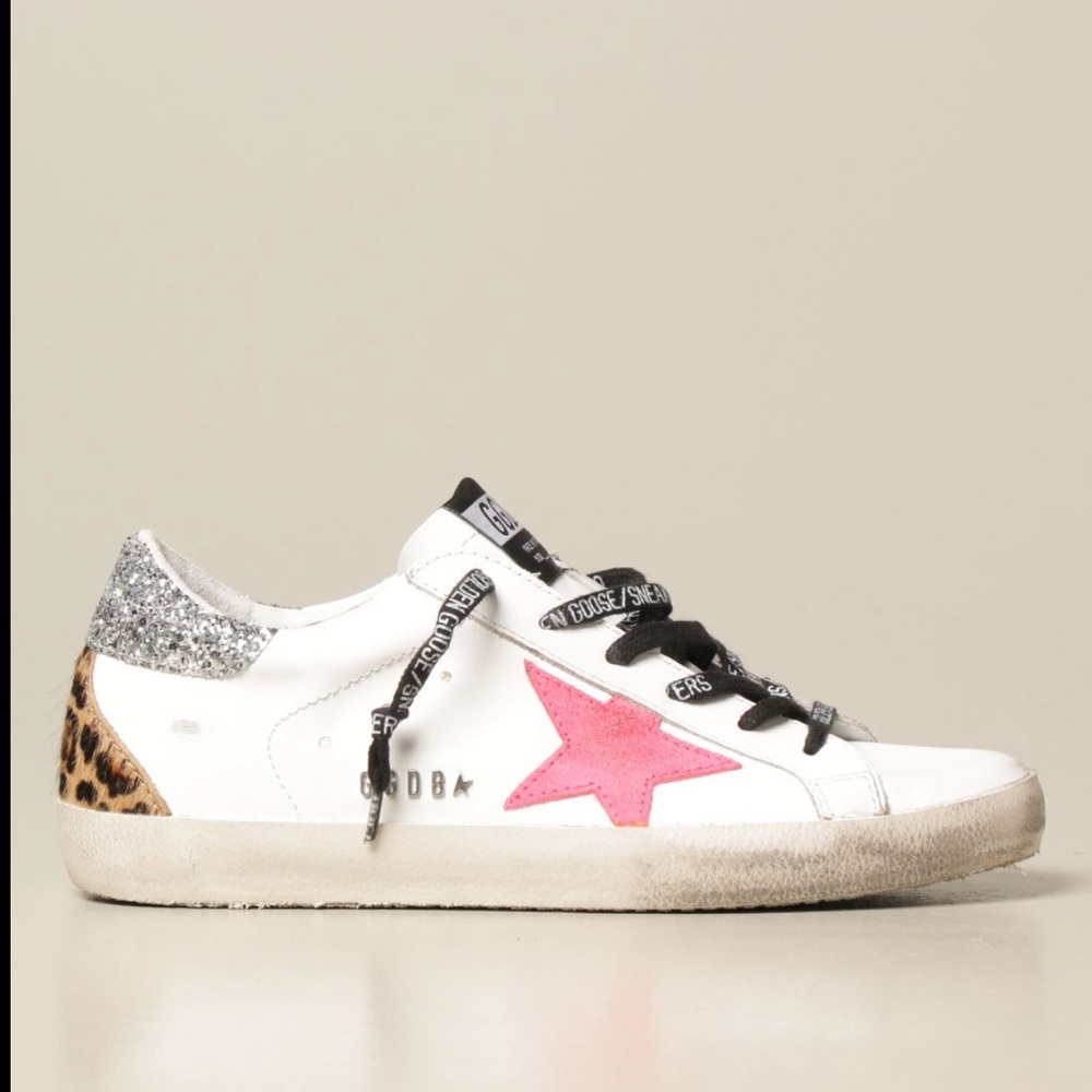 Golden Goose Superstar Leather sneaker with glitter and leopard print heel